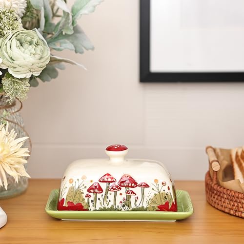 Ceramic Butter Dish with Lids - Mushroom Butter Containers, White - view 6