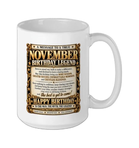 Ceramic Coffee Mug, 15 oz White, November Birthday Newspaper Design
