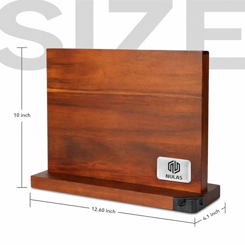 Magnetic Knife Block, Acacia Wood Countertop Knife Holder with Sharpener