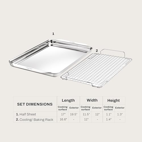Half Sheet Pan with Wire Cooling Rack, Tri-Ply Stainless Steel