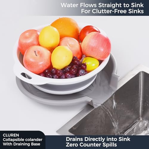 Collapsible Colander Set with Draining Tray, 3 Sizes, BPA-Free
