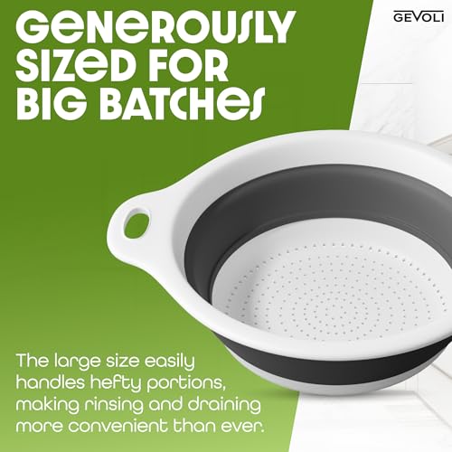 Collapsible Colander Strainer, Includes Over-sink Countertop Draining Base (5QT) Large Kitchen Drainer for Vegetables Fruit and Pasta, Round Foldable Draining Basket, Easy Storage (White) - view 4
