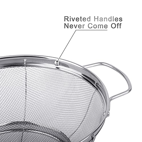3 Pack 18/8 Stainless Steel Colander Sieves(5-Quart, 4-Quart and 3-Quart), Mesh Strainer Net Baskets with Handles & Resting Base for Strain, Drain, Rinse or Steam - view 3