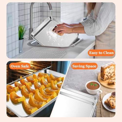 Half Sheet Baking Pan & Wire Rack, 17.5" x 13" Large Stainless Steel Cookie Sheets with Cooling Rack Set, Nonstick & Oven Safe Commercial Baking Tray Pans - 4 Pack - view 6