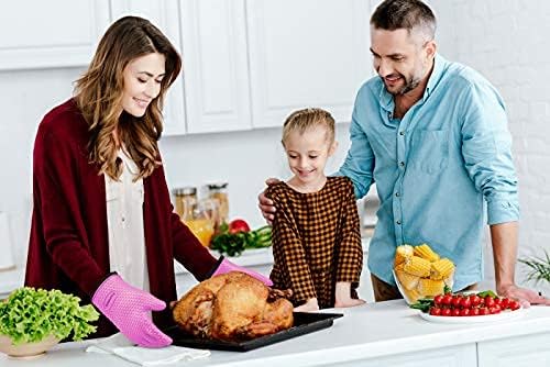 Silicone Protective Mitts, 12-Inch Heat Resistant BBQ Gloves in Pink