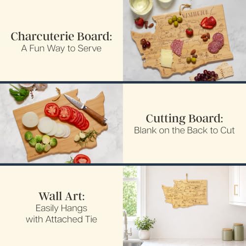 Charcuterie Board, Bamboo, Washington Map Design, 15.5 x 10 Inch