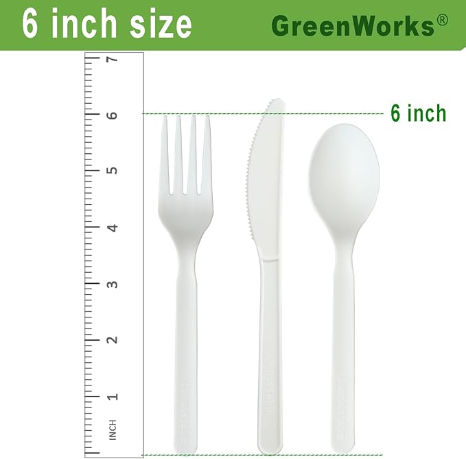 Compostable Cutlery Kits, 200 Sets with Fork, Spoon, Knife and Napkin