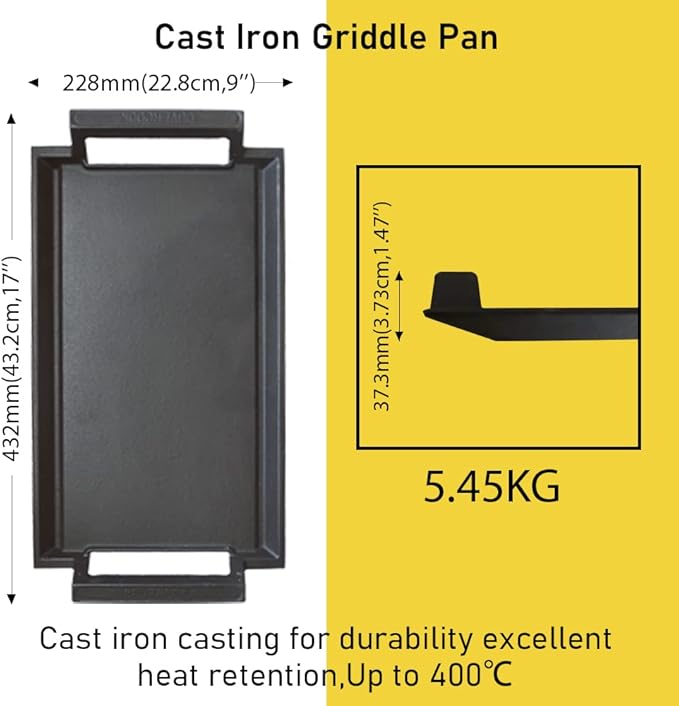 Griddles Cast Iron Flat Pan, Gray, 16.7 x 9.1 Inch