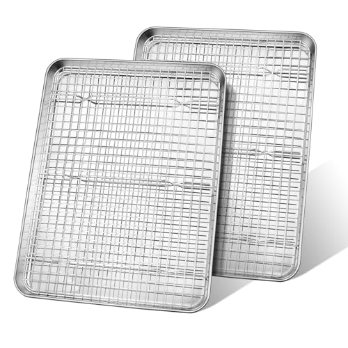 Half Sheet Baking Pan & Wire Rack, 17.5" x 13" Large Stainless Steel Cookie Sheets with Cooling Rack Set, Nonstick & Oven Safe Commercial Baking Tray Pans - 4 Pack