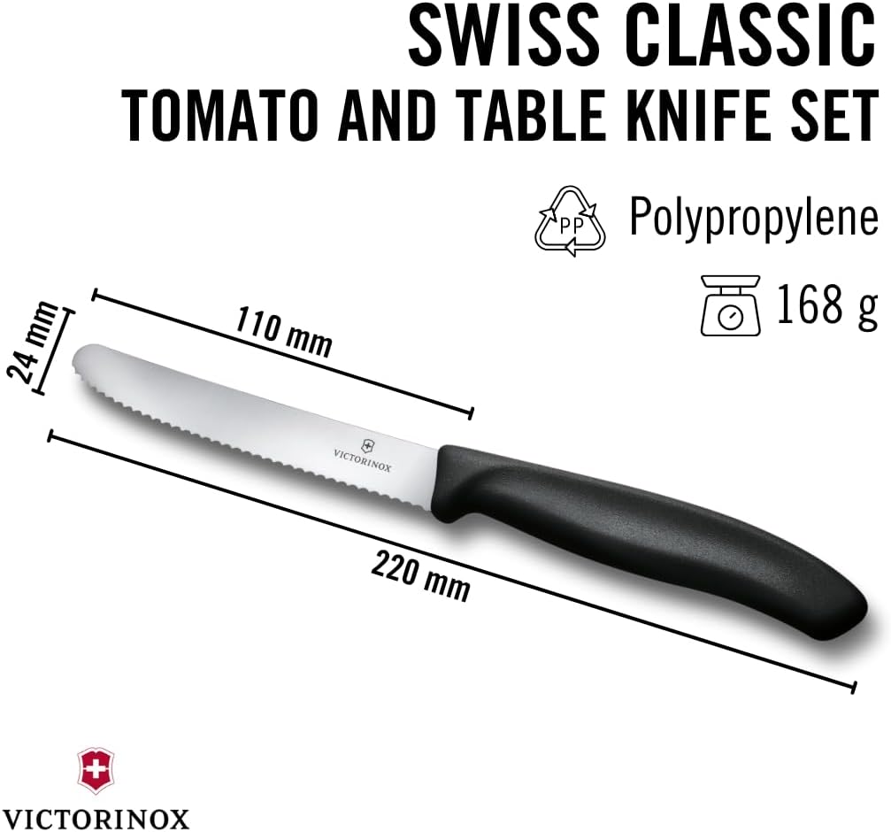 Knife Set, 6-Piece Serrated Tomato Knives, Black Stainless Steel