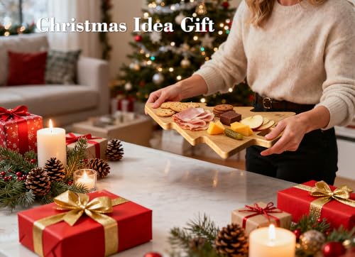 Christmas Tree Charcuterie Board, Solid Acacia Wood, 15 x 12 Inch Serving Tray