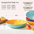 Ceramic Pasta Bowls Set of 4, 35 oz Embossed Serving Bowls, Microwave Safe