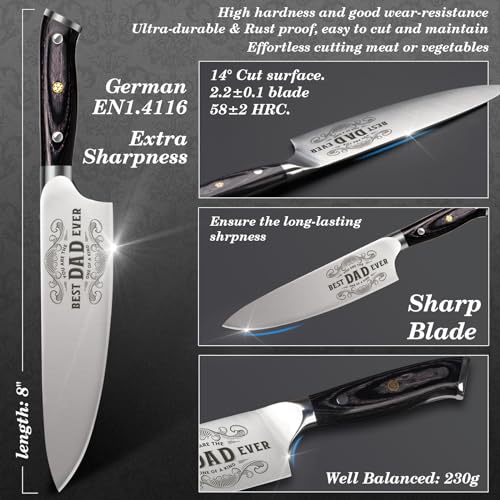 Gifts for Men Dad Christmas Day from Daughter Son Kids, 8 inch Pro German 1.4116 Chef Knife, Best Kitchen Knife Gifts Set for Him husband Birthday Anniversary 20 cm - view 3