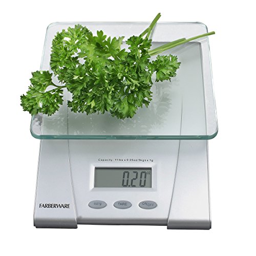 Digital Kitchen Scale, 11 lb Capacity, Glass Platform, Silver