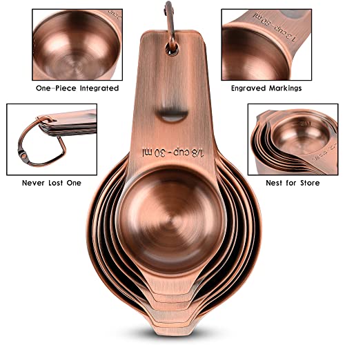 Copper Measuring Cups and Spoons Set 17, Stainless Steel 7 Measuring Cup and 9 Spoons for Dry & Liquid, Metric & US Metal Measuring Cups and Spoons Set &Leveler for Baking & Kitchen - view 4