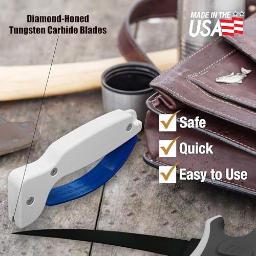 Knife & Tool Sharpener, Restores, Hones & Sharpens Straight & Serrated Knives, Hand-Held Tungsten Carbide Sharpening Tool, White & Blue, 1 Pack - view 4