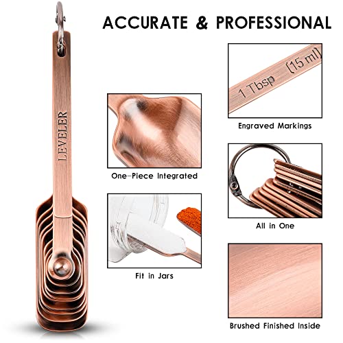 Copper Measuring Cups and Spoons Set 17, Stainless Steel 7 Measuring Cup and 9 Spoons for Dry & Liquid, Metric & US Metal Measuring Cups and Spoons Set &Leveler for Baking & Kitchen - view 5