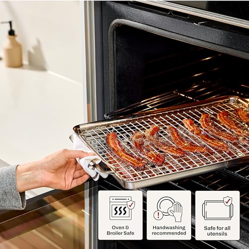 Stainless Steel Half-Sheet Baking Pan 13" x 21" with Cooling Rack - Tri-ply Bonded for Consistent Baking- (Roast, Bake Cookies, Brownies and More) Professional Stainless Steel Bakeware - view 6