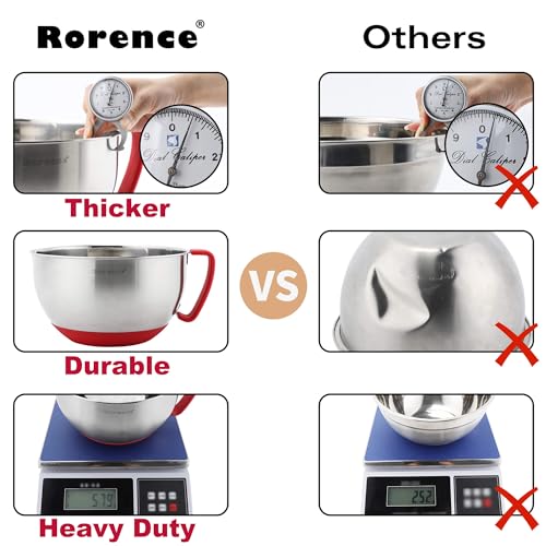 Stainless Steel Mixing Bowls: Metal Mixing Bowl Set with Lids and Handles Non-slip Silicone Bottom Nesting Bowls for Kitchen Set of 3 - Red - view 5