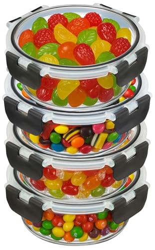 Glass Food Storage Containers Bowls with Airtight Snap Locking Lids for Meal Prep Leftovers Baking Lunch Boxes Dish (Black, 22oz Round 4 Pack)