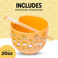 Gudetama Ceramic Ramen Bowl with Chopsticks, 20 oz Microwave Safe