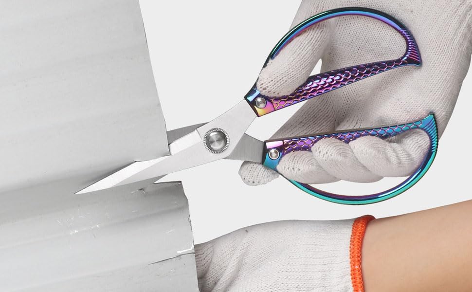 Kitchen Scissors, 8.5-Inch Heavy Duty Stainless Steel Rainbow Fish Design