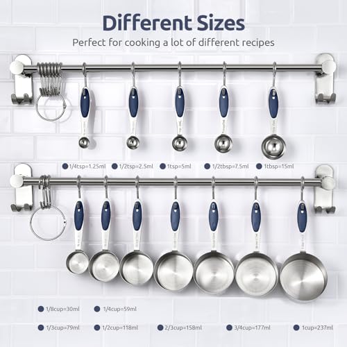 Stainless Steel Measuring Cups and Spoons, 12-Piece Set in Midnight Blue