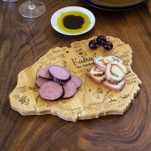 Cutting Board Shaped Like Kauai Island in Bamboo with Engraved Art