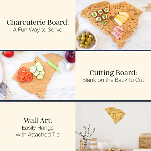 Cutting Board in South Carolina Shape, Reversible Bamboo, 14 x 11.5 Inch