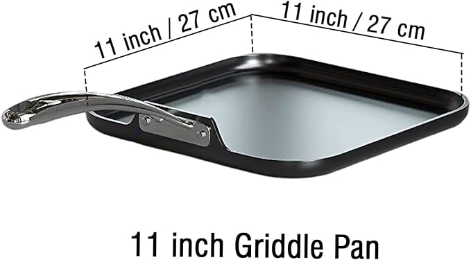 Griddle Pan, Hard Anodized Nonstick Aluminum with Stainless Handle, Black