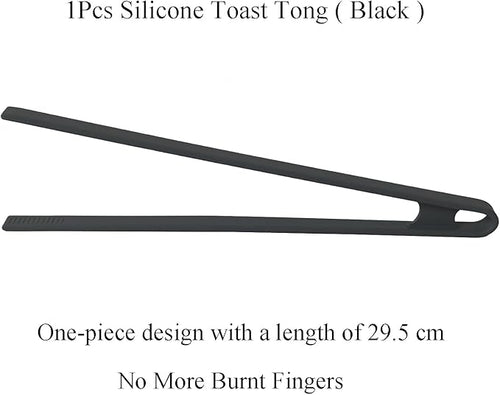 1Pcs Silicone Toaster Tong, 11.6 Inch Long Silicone Kitchen Tong for Toaster Cooking Utensil Bread Waffle Tong Food Tweezer Black Toast Tong for Cooking Serving Bacon Salad Fruit Food, SATONBEYI