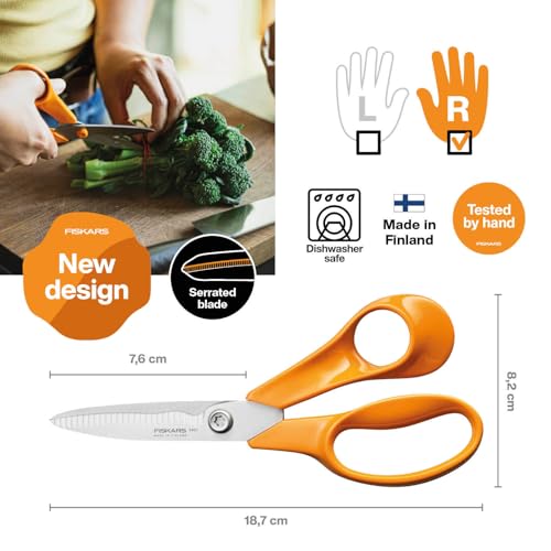 Kitchen Scissors with Serrated Blades, 7.6 cm Blade, Orange
