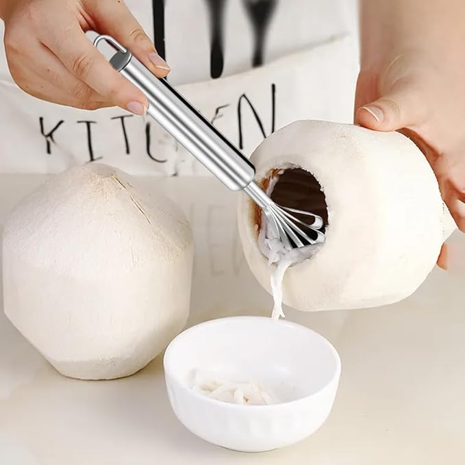 4 Pcs Coconut Meat Removal Scraper Tools, Stainless Steel Coco Nut Kinfe, Copra Cocoanut Pulp Shredder, Fish Skin Scaler for Kitchen, Grater, Peeler and Slicer, Coconut Grater, Silver