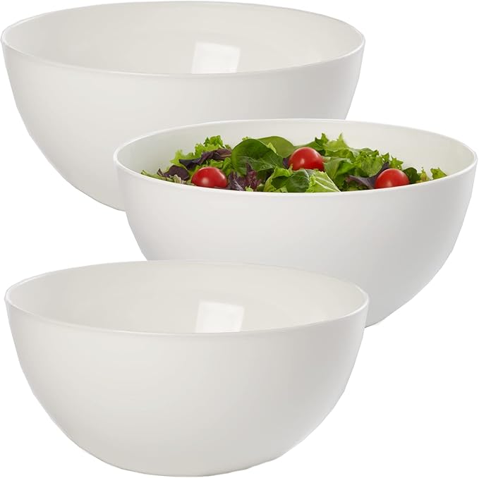 Bowl Set: 3-Piece White Plastic Serving Bowls, 10-Inch, 4-Liter