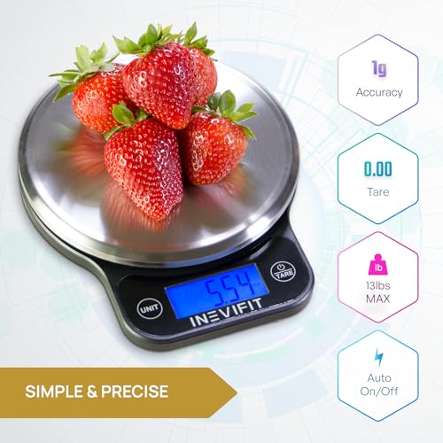 Digital Kitchen Scale, 13 lb Capacity, Backlit LCD, Stainless Steel