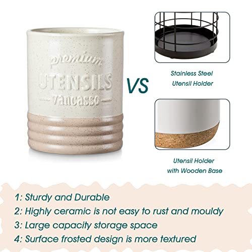 Sabine Ceramic Utensil Holder for Kitchen Counter, 7.2" Large Utensil Crock, Matte Cream Farmhouse Kitchen Utensil Holder, Countertop Organizer for Spoons, Spatulas and Cooking Tools - view 5