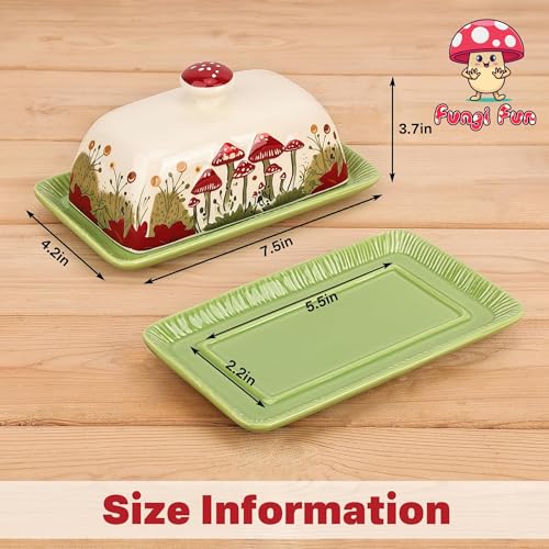 Butter Dish with Lid, Mushroom Shape Ceramic, 8 x 4 Inches