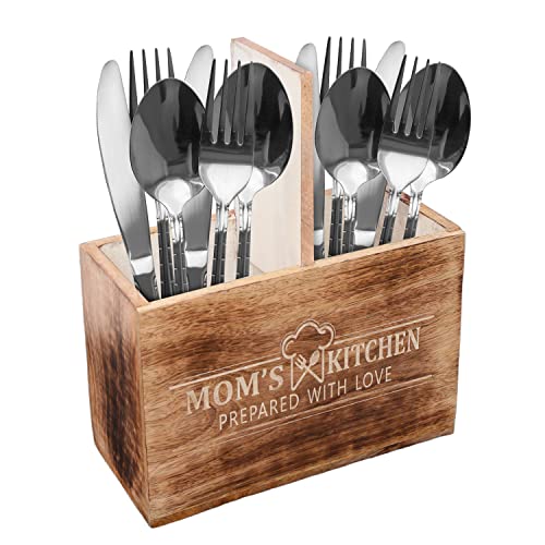 Rustic Pine Wood Countertop Utensil Holder with Divider