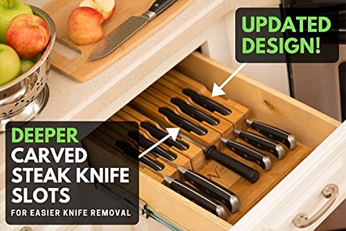 In-Drawer Knife Block for 12 Knives, Moso Bamboo Organizer