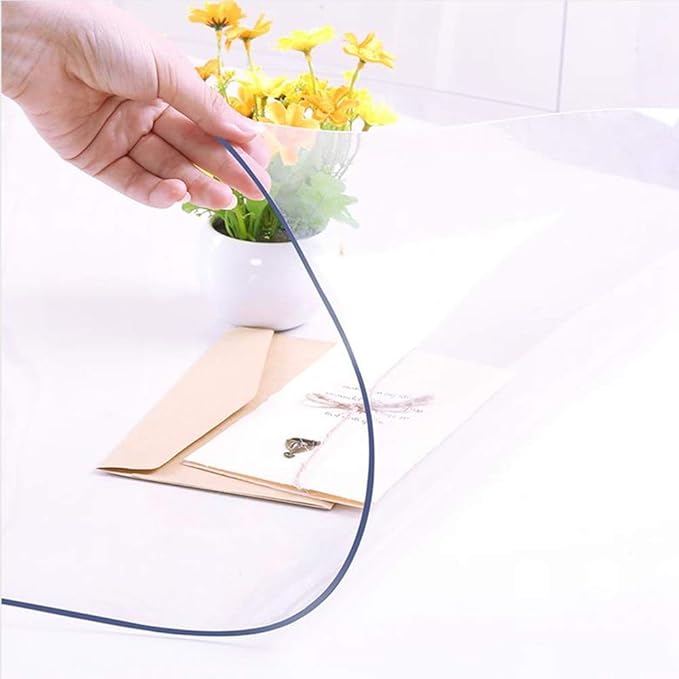 NECAUX Custom Multi-Size 1.5mm Thick Clear PVC Table Cover Protector - 42 x 96 Inch Kitchen Wood Grain Vinyl Table Cover Rectangular Table Pad for Dining Room Table/Meeting Table