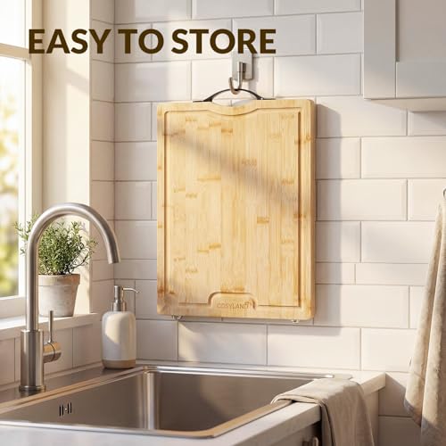 Wooden Chopping Board - Bamboo Chopping Board 42 x 30 x 1.6 cm, Pre-Oiled & Water-Repellent, Knife-Friendly Wooden Board Kitchen for Meat, Vegetables & Bread, Wooden Cutting Board - view 4
