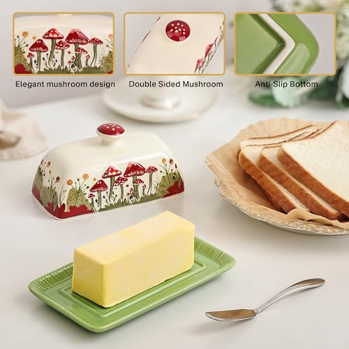 Ceramic Butter Dish with Lids - Mushroom Butter Containers, White - view 3