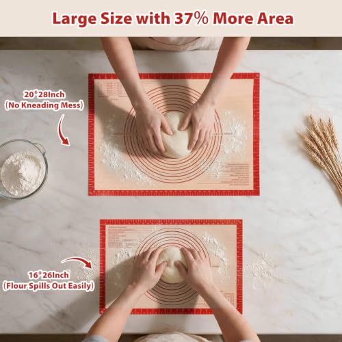 Silicone Pastry Mat, Red, 28 x 20 Inch Non-Slip Baking Mat