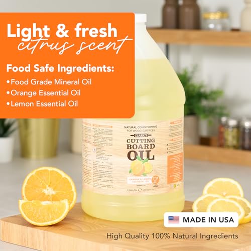 Food Grade Mineral Oil for Wood Cutting Boards, Lemon Orange Scented, 1 Gallon