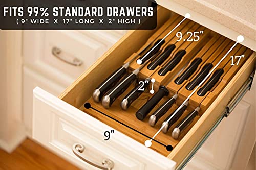 In-Drawer Bamboo Knife Block Holds 12 Knives (Not Included) Without Pointing Up PLUS a Slot for your Knife Sharpener! Knife Organizer Made from Quality Moso Bamboo - view 4