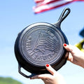 Cast Iron Skillet, 10.25-Inch American Flag Design, Black