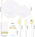 Disposable Plates Set, 350 Pieces, Gold Rim White Plastic for 50 Guests
