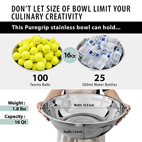 Stainless Steel Mixing Bowl, 16 Quart, Made in Korea, Dishwasher Safe