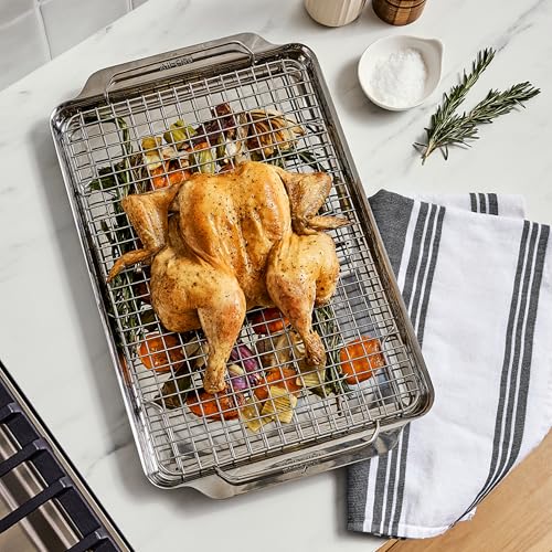 Stainless Steel Half-Sheet Baking Pan 13" x 21" with Cooling Rack - Tri-ply Bonded for Consistent Baking- (Roast, Bake Cookies, Brownies and More) Professional Stainless Steel Bakeware - view 3