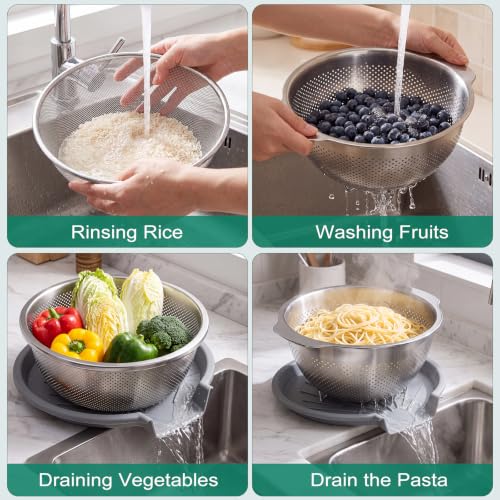 Stainless Steel Colander Set with Self-Draining Base for Edge of Sink - view 6